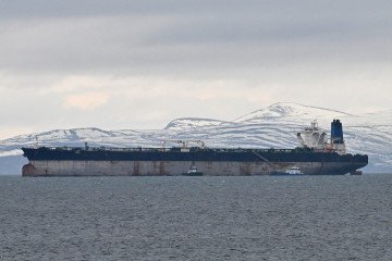 An oil tanker formerly known as the Bella-1, before it changed its name to the Marinera, is pictured from Hopeman Harbour, at sea in the Moray Firth, northern Scotland, on January 14, 2026. Illustrative photo. (Source: Getty Images)