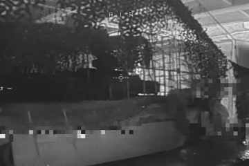 Russian T-72 main battle tank hidden inside a structure moments before a Ukrainian drone strike, October 2026. Russian T-72 main battle tank hidden inside a structure moments before a Ukrainian drone strike, October 2026.