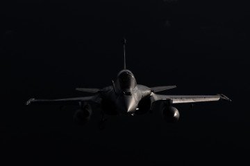 A France air force Rafale fighter jet flies over the southwestern coasts of France on September 26, 2025.