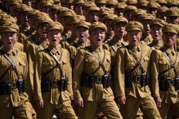Korean People's Army (KPA) soldiers march during a mass rally on Kim Il Sung square in Pyongyang on September 9, 2018. Illustrative photo. (Source: Getty Images)