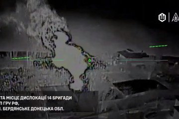 Moment of the strike on a Russian GRU deployment site in Berdyanske. (Source: Madyar)