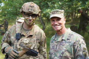 General Christopher Cavoli (R), European Commander of the US Army and General Brett G. Sylvia attend the Defender-Europe 20 joint military exercise at Drawsko Pomorskie training grounds in Poland on June 17, 2020. (Source: Getty Images)