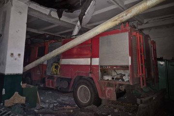 The ceiling collapsed onto the fire truck as a result of the Russian assault, highlighting the severe impact on emergency services. (Photo: SES)