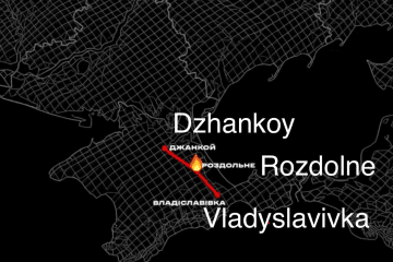 Illustration showing the railway route between Dzhankoy, Rozdolne, and Vladyslavivka in temporarily occupied Crimea. Illustration showing the railway route between Dzhankoy, Rozdolne, and Vladyslavivka in temporarily occupied Crimea.