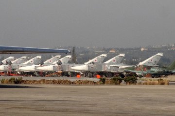 Russian fighter jets parked on the tarmac at the Hmeimim airbase in Syria’s Latakia region, February 2016. (Source: Getty Images)