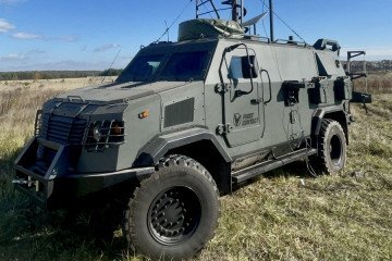 FC.KP electronic warfare system on a Ukrainian Kozak-5 armored vehicle. (Source: First Contact)