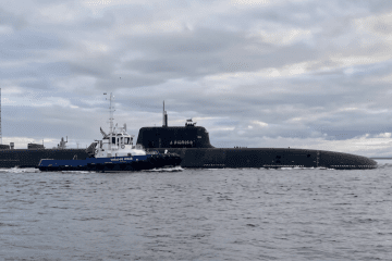 Project 09851 Khabarovsk-class SSAN/SSDN (nuclear-powered auxiliary/drone-carrying submarine) sails from Severodvinsk, August 17, 2026.