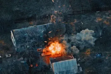 An explosion at a Russian position targeted by Russian Volunteer Corps drone operators in the Zaporizhzhia direction. (Source: HUR) An explosion at a Russian position targeted by Russian Volunteer Corps drone operators in the Zaporizhzhia direction. (Source: HUR)