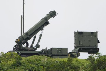A Patriot Advanced Capability-3 interceptor missile is pictured on June 2, 2023 at the Japan Air Self-Defense Force Miyakojima base in the southern Japanese island prefecture of Okinawa. Illustrative photo. (Source: Getty Images)