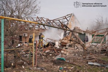 A house in the Zaporizhzhia region heavily damaged by the Russian attack on April 9, 2026. (Source: Zaporizhzhia Regional Military Administration)