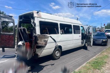 The aftermath of Russian attack on a passenger minibus in the city of Zaporizhzhia on June 26, 2026. (Source: Zaporizhzhia Regional Military Administration)