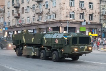 Ukrainian tactical missile system (Hrim-2 / Sapsan) during rehearsal for the Independence Day military parade in Kyiv, 2018. (Source: Wikimedia) Ukrainian tactical missile system (Hrim-2 / Sapsan) during rehearsal for the Independence Day military parade in Kyiv, 2018. (Source: Wikimedia)