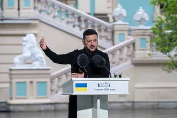 Ukrainian President Volodymyr Zelenskyy and NATO Secretary General Mark Rutte (not seen) hold a joint press conference in Kyiv, Ukraine, on June 3, 2026. (Source: Getty Images) Ukrainian President Volodymyr Zelenskyy and NATO Secretary General Mark Rutte (not seen) hold a joint press conference in Kyiv, Ukraine, on June 3, 2026. (Source: Getty Images)