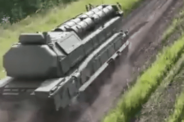 Russian Buk-M3 air defense system moments before Ukrainian FPV-drone strike, July 2026.