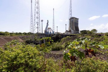 Vegetation grows on a former rocket launch complex site at Kourou in French Guiana on February 13, 2026. Between 2011 and 2022, Russia launched Soyuz rockets from Kourou, in French Guiana. (Source: Getty Images)