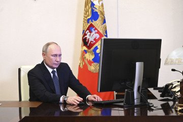 Russian leader Vladimir Putin casts his vote electronically during presidential elections in Moscow, Russia, on March 15, 2024. Russian leader Vladimir Putin casts his vote electronically during presidential elections in Moscow, Russia, on March 15, 2024.