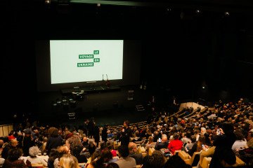 A packed auditorium during the opening of “Le Voyage en Ukraine.” (Source: Mathis Queraux / Ukrainian Institute in France)