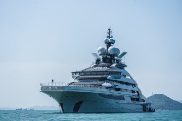 Superyacht Nord, linked to sanctioned Russian billionaire Alexey Mordashov, anchored in Hong Kong after sailing from Vladivostok, October 14, 2022. (Source: Getty Images)