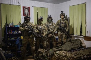 Soldiers from Ukraine’s 8th Special Operations Forces Regiment, 1st Battalion, stand in their base on January 15th, 2025, in Sumy Region, Ukraine. (Source: Getty Images)