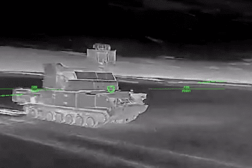 Russian Tor air defense system moments before Ukrainian drone strike, March 2026. (Source: Unmanned Systems Forces)