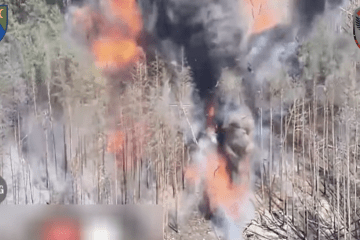 Drone footage captures a large explosion following a precision strike on a Russian 2S19 “Msta-S” self-propelled howitzer. (Source: 151st Separate Mechanized Brigade)
