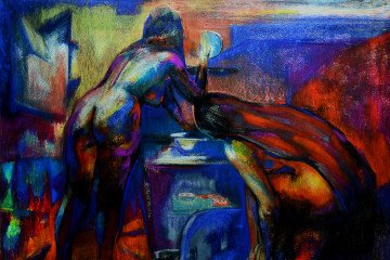 “Bathing” (2021), an 80 × 60 cm artwork by Ukrainian artist Mariia Drozdova. (Source: Art From Ukraine/Instagram)