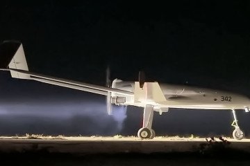 A Ukrainian Lutyi long-range strike drone prepares for takeoff during a nighttime operation. (Source: Security Service of Ukraine)
