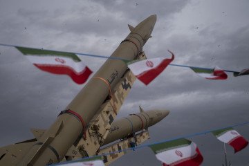 Iran’s Long-Range Missiles Could Put European Capitals Within Reach, Experts Warns Two Iran-made ballistic missiles are displayed during a rally commemorating the 47th anniversary of the Islamic Revolution's victory in western Tehran, Iran, on February 11, 2026. Illustrative photo. (Source: Getty Images)