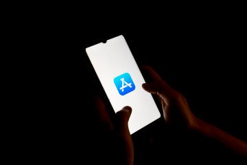The App Store logo is displayed on a smartphone screen in Chania, Greece, on August 18, 2023.