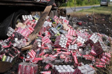 Russia Burned Down Huge Coca-Cola Plant Near Kyiv—A Clear Signal to US, Zelenskyy Says Melted and charred Coca-Cola drinks bottles remain inside and near a truck hit by a Russian drone. Illustrative Image. (Source: Getty Images)