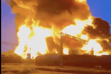 A massive fire burns at a Russian fuel storage facility following a Ukrainian drone strike, June 6, 2026. (Source: Volodymyr Zelenskyy/Telegram)