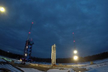 Copernicus Sentinel-3 satellite, Sentinel-3B, awaits liftoff aboard a rocket launcher April 25, 2018, at the Plesetsk Cosmodrome in northern Russia. Copernicus Sentinel-3 satellite, Sentinel-3B, awaits liftoff aboard a rocket launcher April 25, 2018, at the Plesetsk Cosmodrome in northern Russia.