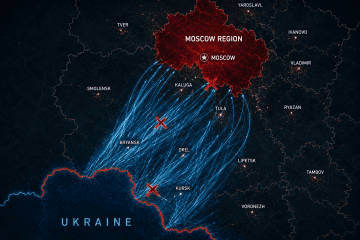 Illustration showing reported Ukrainian drone flight paths toward the Moscow region during a week of long-range strikes. (Source: UNITED24 Media) Illustration showing reported Ukrainian drone flight paths toward the Moscow region during a week of long-range strikes. (Source: UNITED24 Media)
