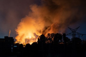 Russian Strike Hits Major Pharmaceutical Distributor's Warehouse Near Kyiv, Fifth Such Attack in a Month Fire and smoke after Russian drone strikes. Illustrative photo. (Source: Getty Images)