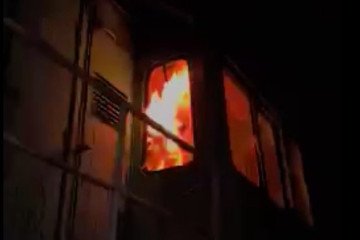 Russian locomotive on fire after a successful partisan attack, March 2026. (Source: Atesh)