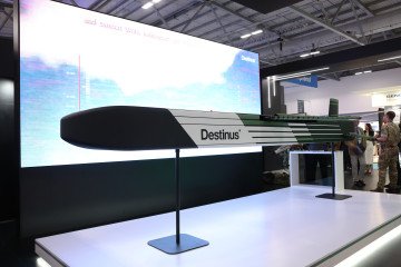 A Destinus Ruta Block 2 deep-strike system missile at the Farnborough International Airshow in Farnborough, UK, on July 21, 2026. A Destinus Ruta Block 2 deep-strike system missile at the Farnborough International Airshow in Farnborough, UK, on July 21, 2026.