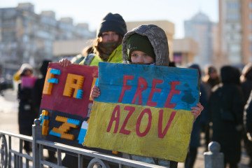 A public action “Free Azov” is organized by relatives of captured and missing Ukrainian soldiers and civilians. People demand a prisoner exchange. on February 1, 2026 in Kyiv, Ukraine. (Source: Getty Images)