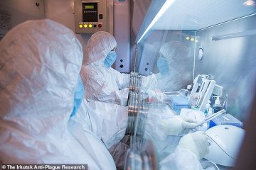 Researchers work inside a laboratory at the Irkutsk Anti-Plague Research Institute in Siberia. (Source: Irkutsk Anti-Plague Research Institute via Daily Mail)