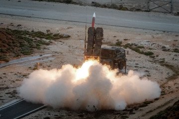 A German Patriot air defense missile launches during the Spartan Arrow 2026 military exercise in Crete, Greece, on October 14, 2026. (Source: Getty Images)