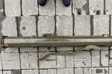 A transport-launch container for the Ukrainian-made RK-3 “Corsar” missile held by the Alfa special unit of Belarus’s KGB. (Photo: BYPOL)