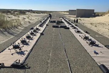 FPV interceptor drones preparing to launch from a ground-based launcher of Atreyd’s DWS-1 system. (Source: Atreyd)
