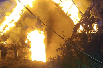 The Sadiba Nyushanik bird rehabilitation center burns following an overnight Russian attack on the Kyiv region. (Source: Iryna Snopko)