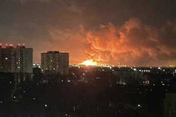 Slavneft–YANOS oil refinery in flames after a reported drone strike on December 12, 2025. (Photo: open source)