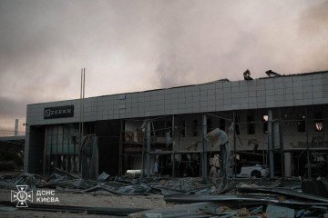 Aftermath of a Russian airstrike on a showroom of a dealer of the Chinese EV car brand Zeekr, June 2, 2026.