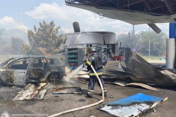 Firefighters extinguish a blaze at a damaged gas station after a Russian strike on the Shyroke community in Ukraine's Kryvyi Rih district, Dnipropetrovsk region, on August 3, 2026. (Source: Dnipropetrovsk Regional Military Administration) Firefighters extinguish a blaze at a damaged gas station after a Russian strike on the Shyroke community in Ukraine's Kryvyi Rih district, Dnipropetrovsk region, on August 3, 2026. (Source: Dnipropetrovsk Regional Military Administration)