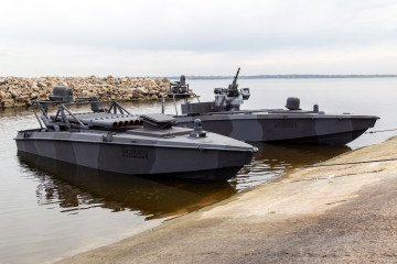Ukraine's next-generation Sea Baby unmanned surface drone is displayed during a media presentation organized by the Security Service of Ukraine on October 17, 2025. (Source: Getty Images)