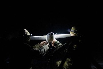 Ukrainian servicemen of the 18th Sloviansk Brigade of the National Guard of Ukraine prepare to launch a drone interceptor to engage enemy targets in the Donetsk region on January 22, 2026, amid the Russian invasion of Ukraine. (Source: Getty Images)