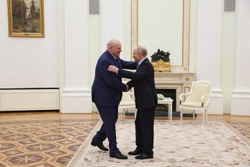Russian leader Vladimir Putin welcomes Belarusian leader Alexander Lukashenko during a meeting at the Kremlin in Moscow on May 8, 2026. (Source: Getty Images) Russian leader Vladimir Putin welcomes Belarusian leader Alexander Lukashenko during a meeting at the Kremlin in Moscow on May 8, 2026. (Source: Getty Images)