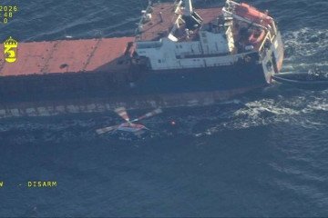 A Swedish Coast Guard helicopter approaches the bulk carrier Caffa during an interception operation in the Baltic Sea, March 6, 2026. (Source: Swedish authorities)