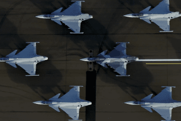 Multiple Saab JAS 39 Gripen fighter jets stand parked on the ground. (Source: Ukrainian President Volodymyr Zelenskyy) Multiple Saab JAS 39 Gripen fighter jets stand parked on the ground. (Source: Ukrainian President Volodymyr Zelenskyy)